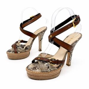 Prada Snakeskin Platform Strappy High Heels Womens Size EU 37.5